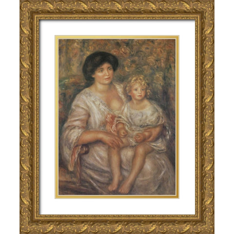 Mother and Child Gold Ornate Wood Framed Art Print with Double Matting by Renoir, Pierre-Auguste
