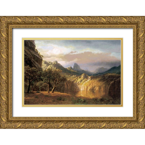 In the Valley Gold Ornate Wood Framed Art Print with Double Matting by Bierstadt, Albert