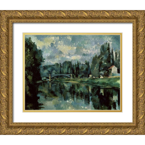 The Banks Of Marne Gold Ornate Wood Framed Art Print with Double Matting by Cezanne, Paul