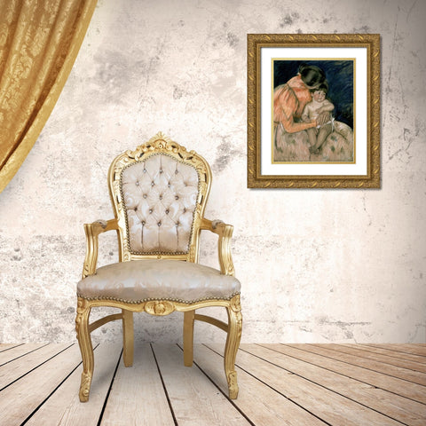 Mother and Child Gold Ornate Wood Framed Art Print with Double Matting by Cassatt, Mary