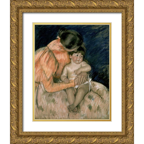 Mother and Child Gold Ornate Wood Framed Art Print with Double Matting by Cassatt, Mary
