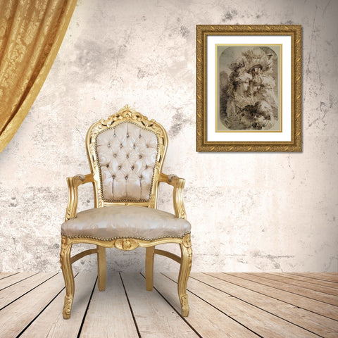 Studies of Heads II Gold Ornate Wood Framed Art Print with Double Matting by Gandolfi, Mauro