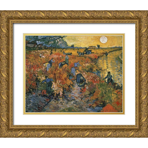 The Red Vineyard at Arles, 1888 Gold Ornate Wood Framed Art Print with Double Matting by Van Gogh, Vincent
