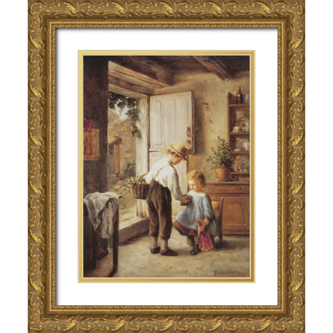 A Present For My Sister Gold Ornate Wood Framed Art Print with Double Matting by Sauvage, Philippe