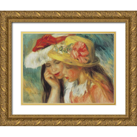 Les Deux Soeurs Gold Ornate Wood Framed Art Print with Double Matting by Renoir, Pierre-Auguste