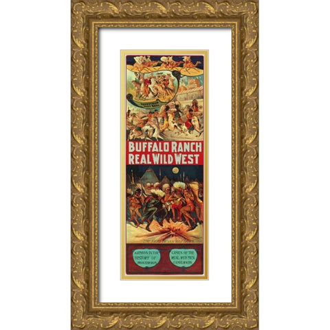 Real Indian War Dance Gold Ornate Wood Framed Art Print with Double Matting by Anonymous