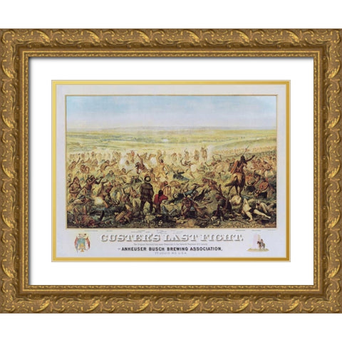 Custers Last Fight Gold Ornate Wood Framed Art Print with Double Matting by Anonymous