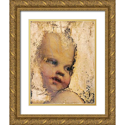 The Head of a Child - a Fragment Gold Ornate Wood Framed Art Print with Double Matting by Allegri, Antonio