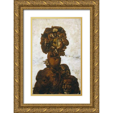The Four Elements - Earth Gold Ornate Wood Framed Art Print with Double Matting by Arcimboldo, Giuseppe