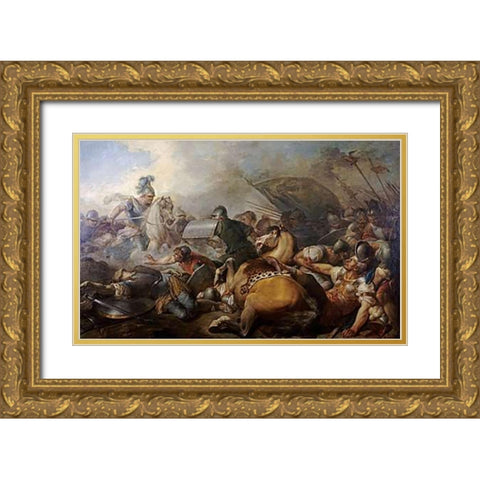 A Battle Between Two Roman Legion Enemies Gold Ornate Wood Framed Art Print with Double Matting by Autour, Ecole Francaise