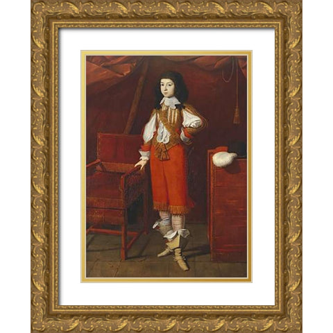 Portrait of a Young Man Wearing Red Gold Ornate Wood Framed Art Print with Double Matting by Bergamo Autour De, Ecole De