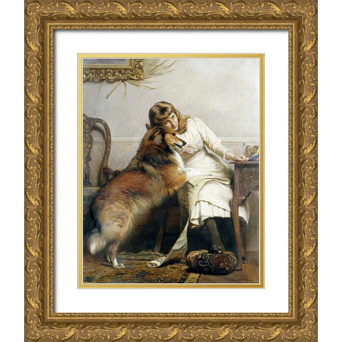 Sweethearts Gold Ornate Wood Framed Art Print with Double Matting by Barber, Charles Burton