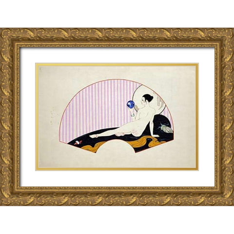 Odalisque With a Crystal Ball Gold Ornate Wood Framed Art Print with Double Matting by Barbier, Georges