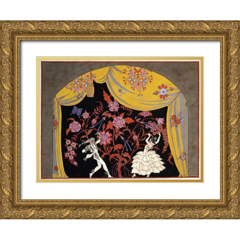 The Flamenco Gold Ornate Wood Framed Art Print with Double Matting by Barbier, Georges