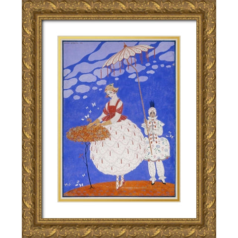 Roses DAutomne Gold Ornate Wood Framed Art Print with Double Matting by Barbier, Georges
