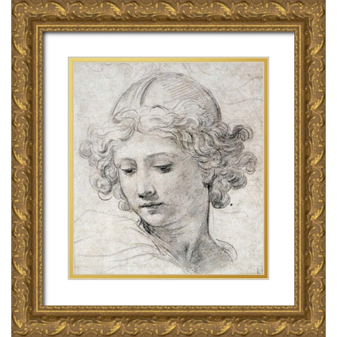 The Head of An Angel Gold Ornate Wood Framed Art Print with Double Matting by Berrettini, Pietro