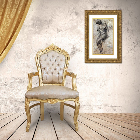A Man Seated on a Ledge Gold Ornate Wood Framed Art Print with Double Matting by Berruguete, Alonso