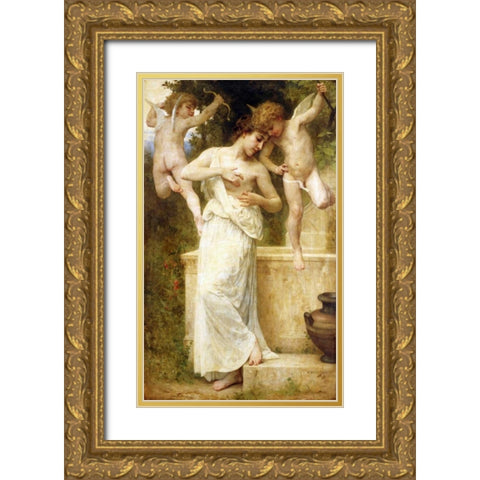 Blessures DAmour Gold Ornate Wood Framed Art Print with Double Matting by Bouguereau, William-Adolphe