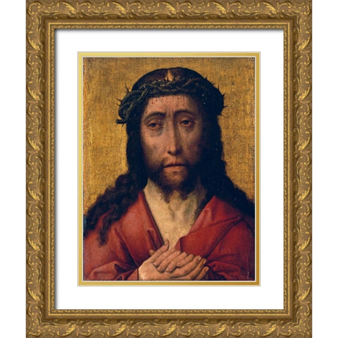 Christ, The Man of Sorrows Gold Ornate Wood Framed Art Print with Double Matting by Bouts, Aelbrecht