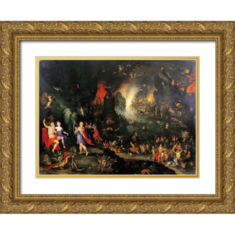 Orpheus Playing To Pluto and Persephone In The Underworld Gold Ornate Wood Framed Art Print with Double Matting by Jan Brueghel the Younger