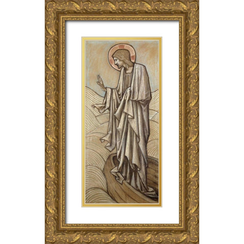 Christ Stilling The Waves Gold Ornate Wood Framed Art Print with Double Matting by Burne-Jones, Sir Edward