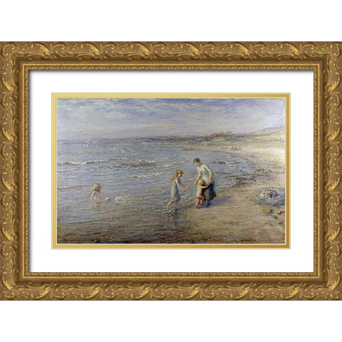 Paddling Gold Ornate Wood Framed Art Print with Double Matting by Cameron, Hugh