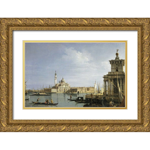 The Island of San Giorgio Maggiore, Venice Gold Ornate Wood Framed Art Print with Double Matting by Canal, Giovanni Antonio