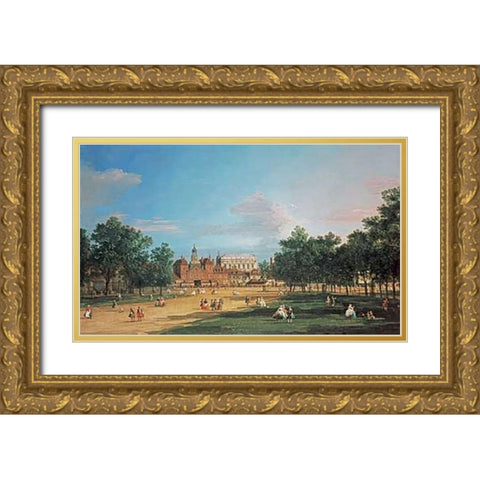 London: The Old Horse Guards and The Banqueting Hall Gold Ornate Wood Framed Art Print with Double Matting by Canal, Giovanni Antonio