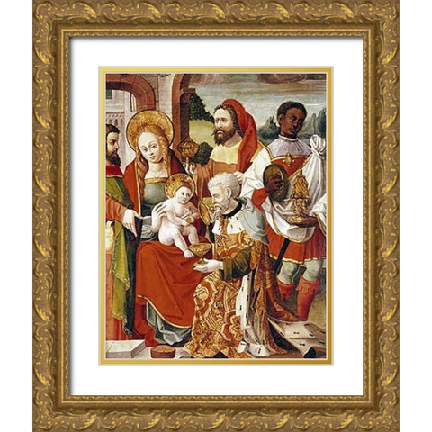The Adoration of The Magi Gold Ornate Wood Framed Art Print with Double Matting by Castillian School