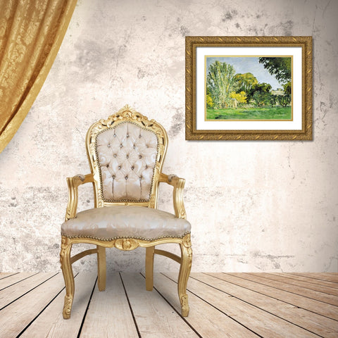Trees at Jas de Bouffan Gold Ornate Wood Framed Art Print with Double Matting by Cezanne, Paul