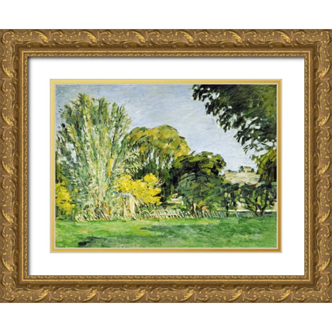 Trees at Jas de Bouffan Gold Ornate Wood Framed Art Print with Double Matting by Cezanne, Paul
