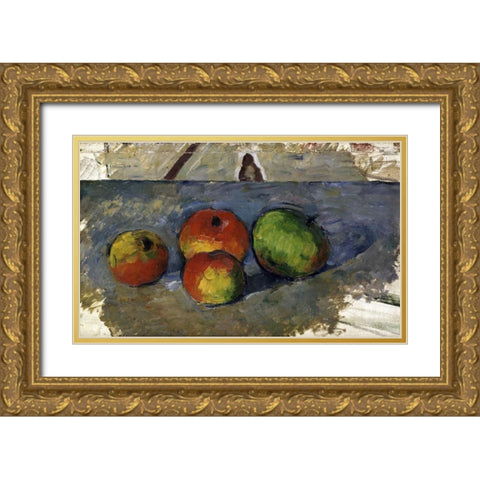 Four Apples Gold Ornate Wood Framed Art Print with Double Matting by Cezanne, Paul