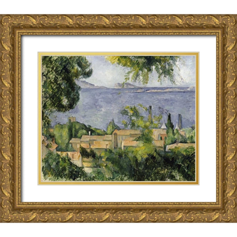 The Rooftops of LEstaque Gold Ornate Wood Framed Art Print with Double Matting by Cezanne, Paul