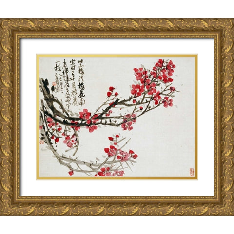 Plum Blossoms Gold Ornate Wood Framed Art Print with Double Matting by Changshuo, Wu