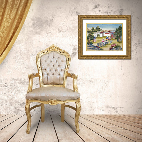 Workers Meal Time Gold Ornate Wood Framed Art Print with Double Matting by Chinese School