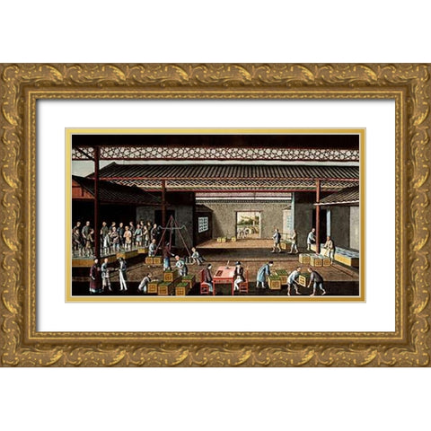 Various Stages In The Manufacture and Selling of Tea Gold Ornate Wood Framed Art Print with Double Matting by Chinese School