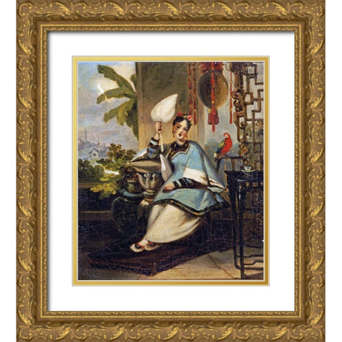 Portrait of a Girl Gold Ornate Wood Framed Art Print with Double Matting by Chinnery, George