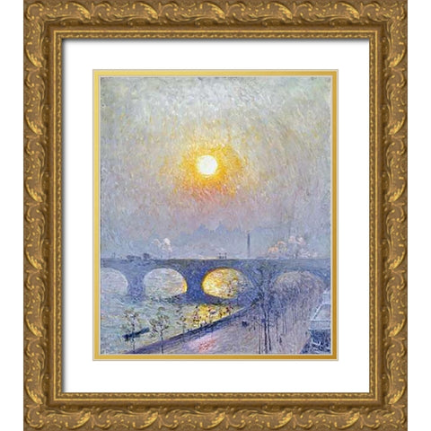 Sunset Over Waterloo Bridge Gold Ornate Wood Framed Art Print with Double Matting by Claus, Emile