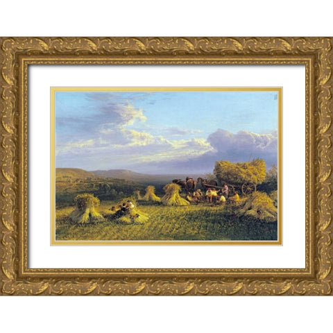 Harvest Scene Gold Ornate Wood Framed Art Print with Double Matting by Cole, George