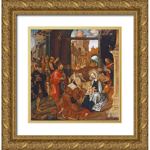 Adoration of The Kings Gold Ornate Wood Framed Art Print with Double Matting by Cornelisz, Jakob Van Amsterdam