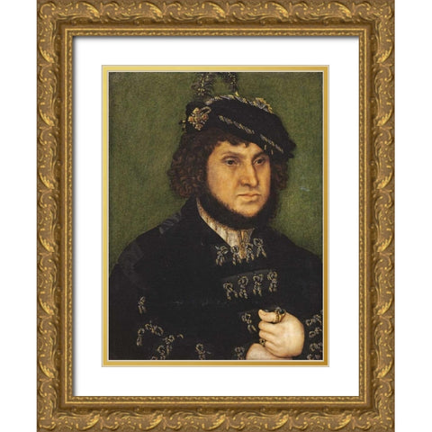 Portrait of Kurfust Herzog Johann der Bestandige Von Saschen Gold Ornate Wood Framed Art Print with Double Matting by Cranach, Lucas