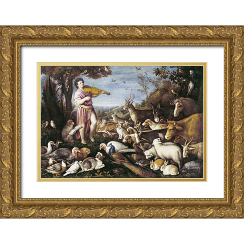 Orpheus Charming The Animals Gold Ornate Wood Framed Art Print with Double Matting by Da Ponte, Leandro
