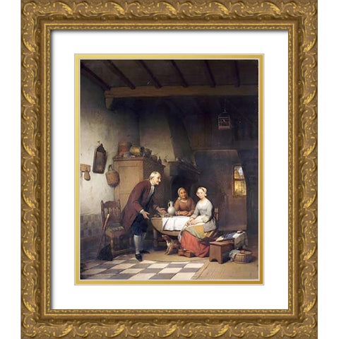 An Unwanted Suitor Gold Ornate Wood Framed Art Print with Double Matting by De Braekeleer, Ferdinand