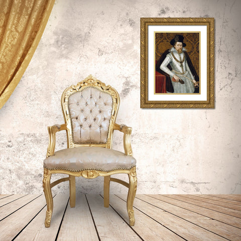 Portrait of King James VI of Scotland, James I of England Gold Ornate Wood Framed Art Print with Double Matting by De Critz, John