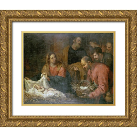 The Adoration of The Shepherds Gold Ornate Wood Framed Art Print with Double Matting by De Ferrari, Giovanni Andrea