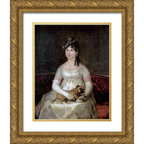 Portrait of Dona Francisca Vicenta Chollet Y Caballero Gold Ornate Wood Framed Art Print with Double Matting by Goya, Francisco De