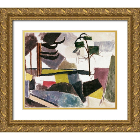 Unfinished Landscape With Tree Branches Gold Ornate Wood Framed Art Print with Double Matting by De La Fresnaye, Roger