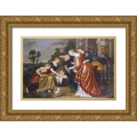 The Finding of Moses Gold Ornate Wood Framed Art Print with Double Matting by Vos, Cornelis De