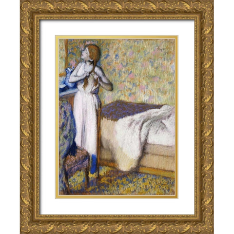 Morning Toilet Gold Ornate Wood Framed Art Print with Double Matting by Degas, Edgar