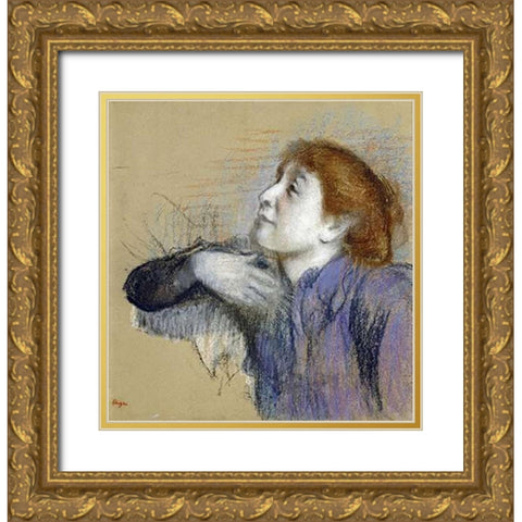 Bust of a Woman Gold Ornate Wood Framed Art Print with Double Matting by Degas, Edgar